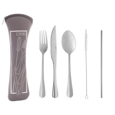 Imagem de Conjunto 6 Peças Estojo de Neoprene Cinza com 3 Talheres Positano Canu