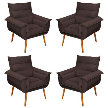 Imagem de Kit 4 Poltronas Decorativas Monza Poltrona de Descanso Suede Marrom Abmaza