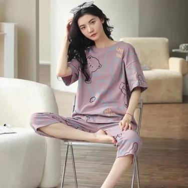 Imagem de Conjunto de Pijamas Femininos Plus Size - Manga Curta - Estilo Coreano