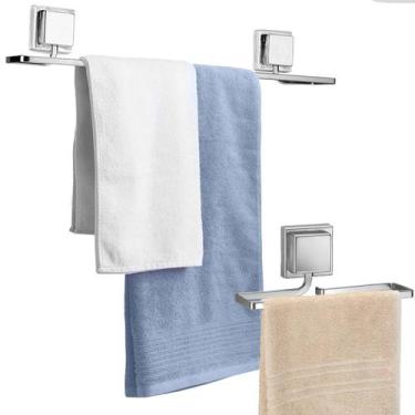 Imagem de Kit Acessórios Banheiro Porta Toalha Rosto Banho Sem Furo Dupla Face 3