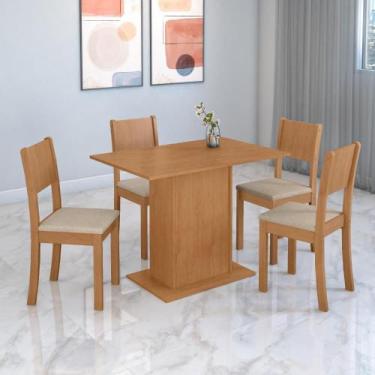 Imagem de Mesa Guarapari Com 4 Cadeiras Easy Line Linho Rinzai Bege Amêndoa Clea