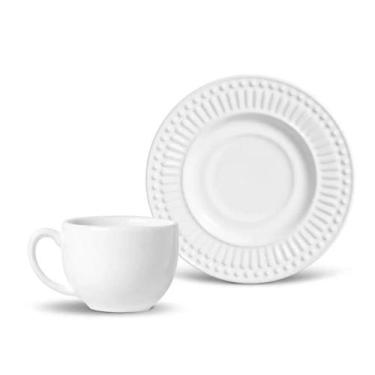 Imagem de Xícara De Chá Com Pires Cerâmica Roma Branco 161ml Porto Brasil