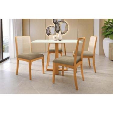 Imagem de Sala Jantar Mesa Elma Premium Madeira Maciça c/ Tampo Madeirado c/ Vid