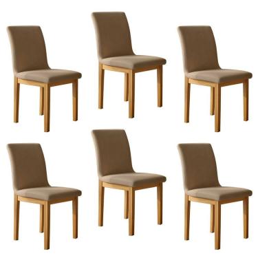 Imagem de Kit 6 Cadeiras para Sala de Jantar Pés Madeira Maciça Bella Cinamomo/Bege