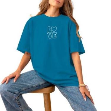 Imagem de Blusa Feminina Plus Size Algodão Casual Estampada Logo Pequena Confortável Estilosa Love White-Feminino