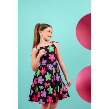Imagem de Vestido Infantil Menina Soltinho Estampado Flores - Bonekinhas - Preto
