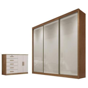 Imagem de Guarda Roupa Casal Logan Seul 3 Portas Giratórias 4 Gavetas com Cômoda Sapateira em MDF...