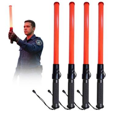 Imagem de Bastao Sinalizador Viario Kit 4 Uni Apito Fiscal Led Guarda Transito E