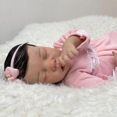 Imagem de Bebê Reborn Menina Dormindo Realista 42cm Corpo Tecido, Cabelo Fio a F