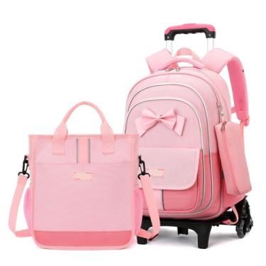 Imagem de Conjunto de 3 peças de mochila escolar MITOWERMI rosa de nylon