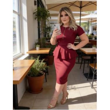 Imagem de Vestido Midi Plus Size Peplum zíper Moda Feminina Evangélica - Miss FL