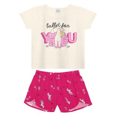 Imagem de Conjunto Blusa & Short Infantil Feminina Estampada Unicornio Branca e Rosa 6 Anos - Rovitex
