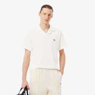 Imagem de Camisa Polo Classic Fit em Algodão e Linho - Lacoste, M, Branco