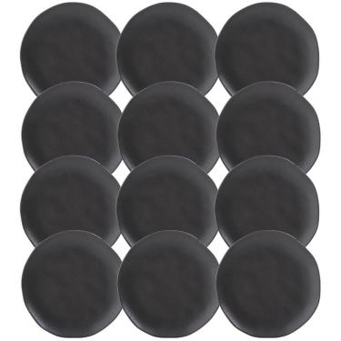 Imagem de Jogo 12 Pratos de Sobremesa Porto Brasil 19cm Cerâmica Preto Fosco Mousse Petit Gâteau...