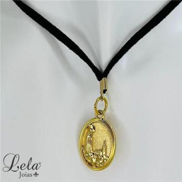 Imagem de Corrente couro preto com pingente nossa senhora de fatima em bijuteria