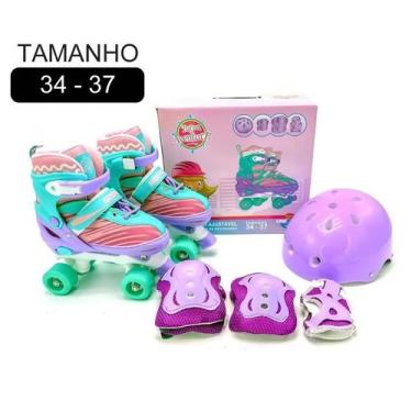 Imagem de Patins Infantil 4 Rodas Quad Capacete Kit Proteção 34-37 - Unitoys