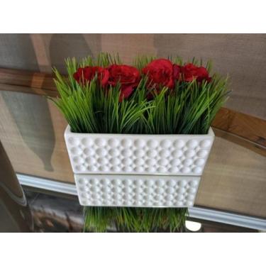 Imagem de PP Rosas Vermelhas em Vaso Retangular Branco - Via Decor