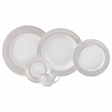 Imagem de Aparelho de Jantar Golden Oak 30 Peças Porcelana Acabamento Madrepérola para Uso Diário Branco e Dourado Schmidt