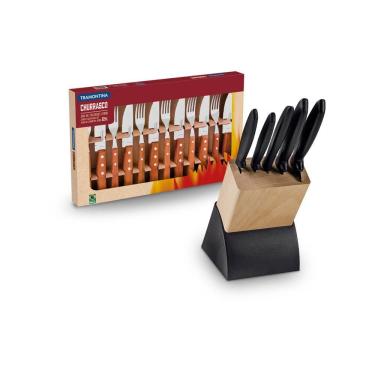 Imagem de Kit Faqueiro Plenus 6 Peças e Jogo de Churrasco Jumbo Dynamic 12 Talheres Aço Inox Cabo Polipropileno Preto Tramontina