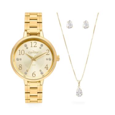 Imagem de Kit Relógio Condor Feminino Copc21jmh-k4x em Aço Dourado com Caixa 3,6cm Mostrador Champagne