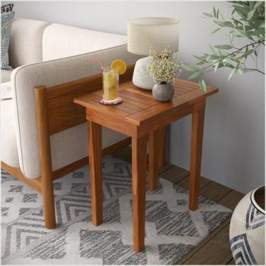 Imagem de Mesa Lateral 50x35 Ripada Madeira Rustica Castanho Ofertamo