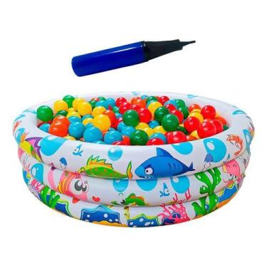 Imagem de Piscina Infantil Inflável 180l + 50 Bolinhas + Bomba - WELLMIX