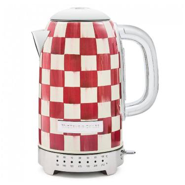 Imagem de Chaleira elétrica MacKenzie-Childs Sterling Check inox vermelha e branca 8 xícaras 1500W 110V