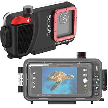 Imagem de SeaLife Capa subaquática para smartphone Scuba – Mergulhe até 30 m, fotografia à prova d'água, controles de câmera de acesso, alarmes de vazamento, serve para a maioria dos telefones (sem luz) preta