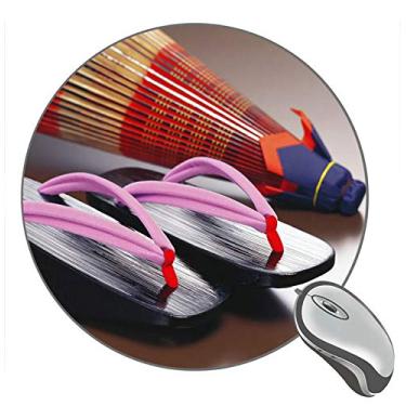 Imagem de Mouse pad redondo com calçados e guarda-chuva da cultura japonesa, mouse pads personalizados para jogos