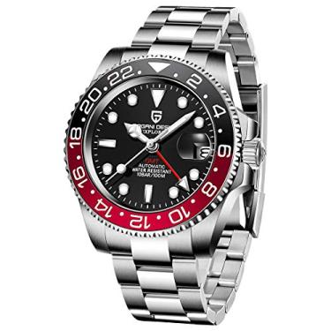 Imagem de Relógio automático mecânico à prova d'água com design pagani, bisel elegante, pulseira de aço inoxidável, relógio masculino de 40 mm PD-1662, Black red