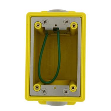 Imagem de Leviton FDBX1-Y FD Box, Single-Gang, 26,0 Capacidade Cúbica polegada, Amarelo, PVC, Aço Inoxidável, Montagem em Superfície, Inclui Plugues e Placa de Montagem