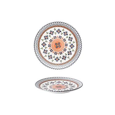 Imagem de Prato de macarrão com cópia de cor chinesa prato de jantar redondo de porcelana para casa pratos de jantar restaurante carne salada lava-louças prato de jantar seguro para micro-ondas (cor: B)