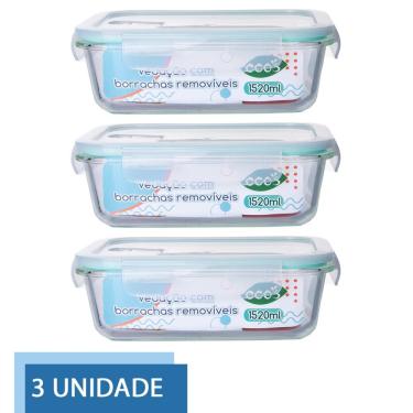 Imagem de Conjunto 3 Pote Vidro Hermético Tampa Mantimentos 1520ml