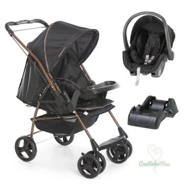 Imagem de Carrinho Milano Reversivel Preto/Cobre + Bebe Conforto Cocoon + Base- Galzerano