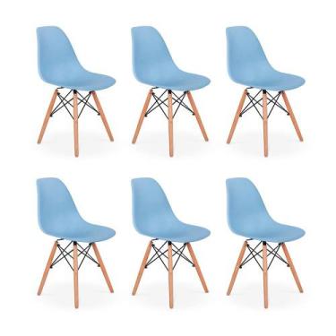 Imagem de Conjunto 6 Cadeiras Charles Eames Eiffel Wood Base Madeira - Azul Clar