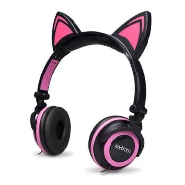 Imagem de Fone Ouvido Headphone Com Fio Orelha Gatinho Led P2 Infantil - Exbom