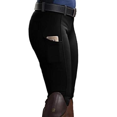 Imagem de Calça feminina equitação cintura alta elástica para equitação corrida de cavalos leggings skinny para acampamento corrida escalada, preta, G (cintura: 72 cm)