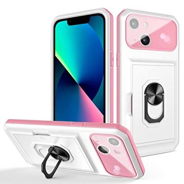 Imagem de zhouye Capa resistente para iPhone 14/14 Pro/14 Plus/14 Pro Max, capa de proteção de lente de grau militar com suporte de anel de metal giratório e slot para cartão à prova de choque magnético, branco, 14 Plus 6,7 polegadas