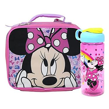 Imagem de Disney Minnie Mouse Lancheira e garrafa de água Conjunto de 2 peças, lancheira com isolamento macio com garrafa de água livre de BPA para crianças