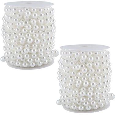 Imagem de ZEONHEI Guirlanda de contas de pérolas de 10 mm, 2 rolos, corrente de contas de pérola sintética, rolo de contas de pérola branca e guirlanda de acabamento de pérola, cordão de pérolas para artesanato e árvore de Natal