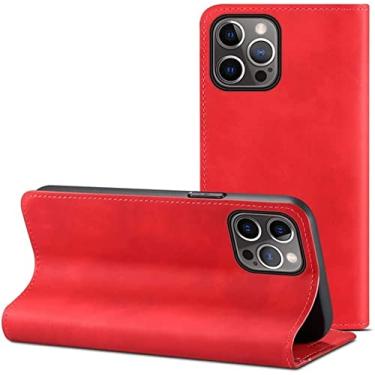 Imagem de FULNES Capa de telefone flip de couro liso, à prova de choque [capa interna de TPU] carteira [suporte de cartão] para Apple iPhone 11 Pro Max (2019) 6,5 polegadas [suporte] (cor: vermelho)