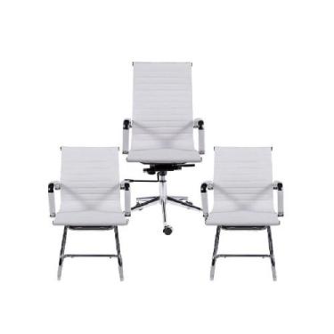 Imagem de Kit 3 Cadeiras De Escritório Esteirinha Charles Eames Branca - Soffi