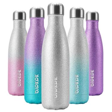 Imagem de BJPKPK Garrafas de água isoladas de 500 ml de aço inoxidável para esportes mantêm frias por 24 horas e quentes por 12 horas, sem BPA, glitter prata