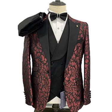 Imagem de Blazer masculino jaqueta slim fit ternos jaqueta jaqueta floral um botão jaqueta à prova de vento top esportivo para festa, marrom, PP (44/29)