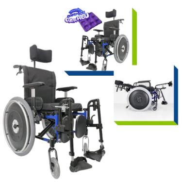 Imagem de Cadeira de Rodas Reclinável Alumínio Dobr Duplo X Ortomobil Pneu Inflável (AZUL, 44)