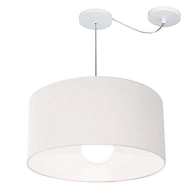 Imagem de Lustre Pendente com Desvio de Centro Cúpula Tecido 55x30 cm, Vivare Iluminação, Pendente4233 BR, Branco, Médio