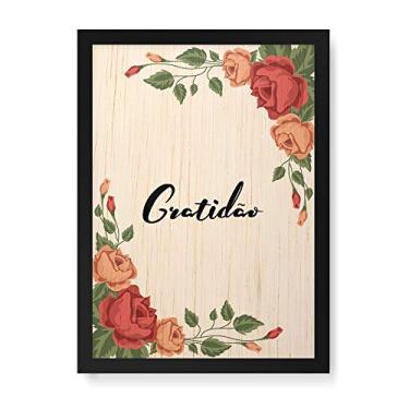 Imagem de Arte Maníacos Quadro Decorativo em Madeira Gratidão Flores Fundo Branco - 23x16,25cm (Moldura caixa em laca preta)