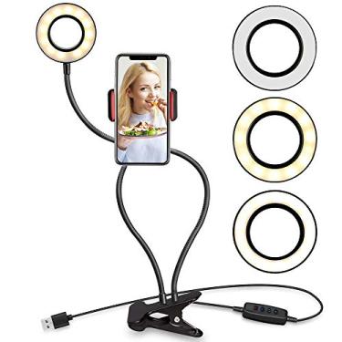 Imagem de Honelife 3.5"Clip On Selfie Ring Light com suporte para telefone celular para maquiagem ao vivo Live Flexível Braços longos reguláveis Maquiagem Lâmpada de mesa Candeeiro de mesa LED Fill Light