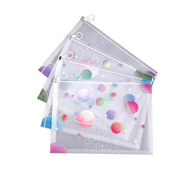 Imagem de 4 bolsas de arquivo brancas com zíper Legou para materiais escolares de escritório, foto colorida-13