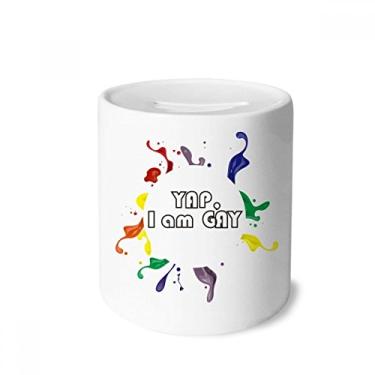 Imagem de DIYthinker LGBT Caixa de moedas de cerâmica com bandeira de arco-íris Yap I Am Men Porta-moedas